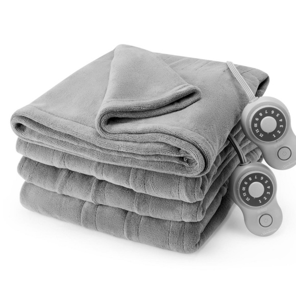 New Sunbeam Queen Blanket Grey Microplush,12 Heat Settings,12-Hour Auto Shut off - Picture 1 of 6